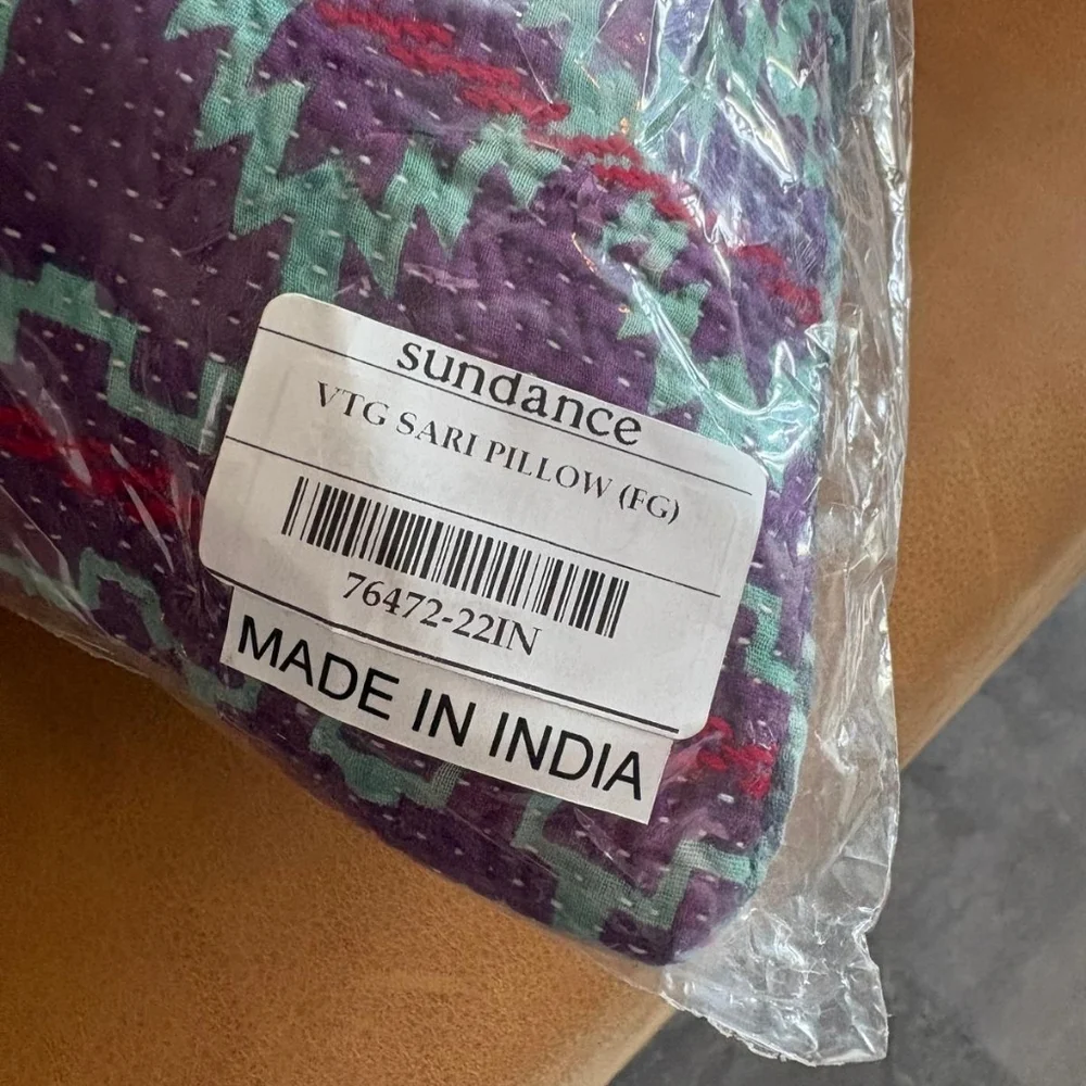 NWT Vintage One Of A Kind Sari Kantha Pillow-22in Purple/Turquoise